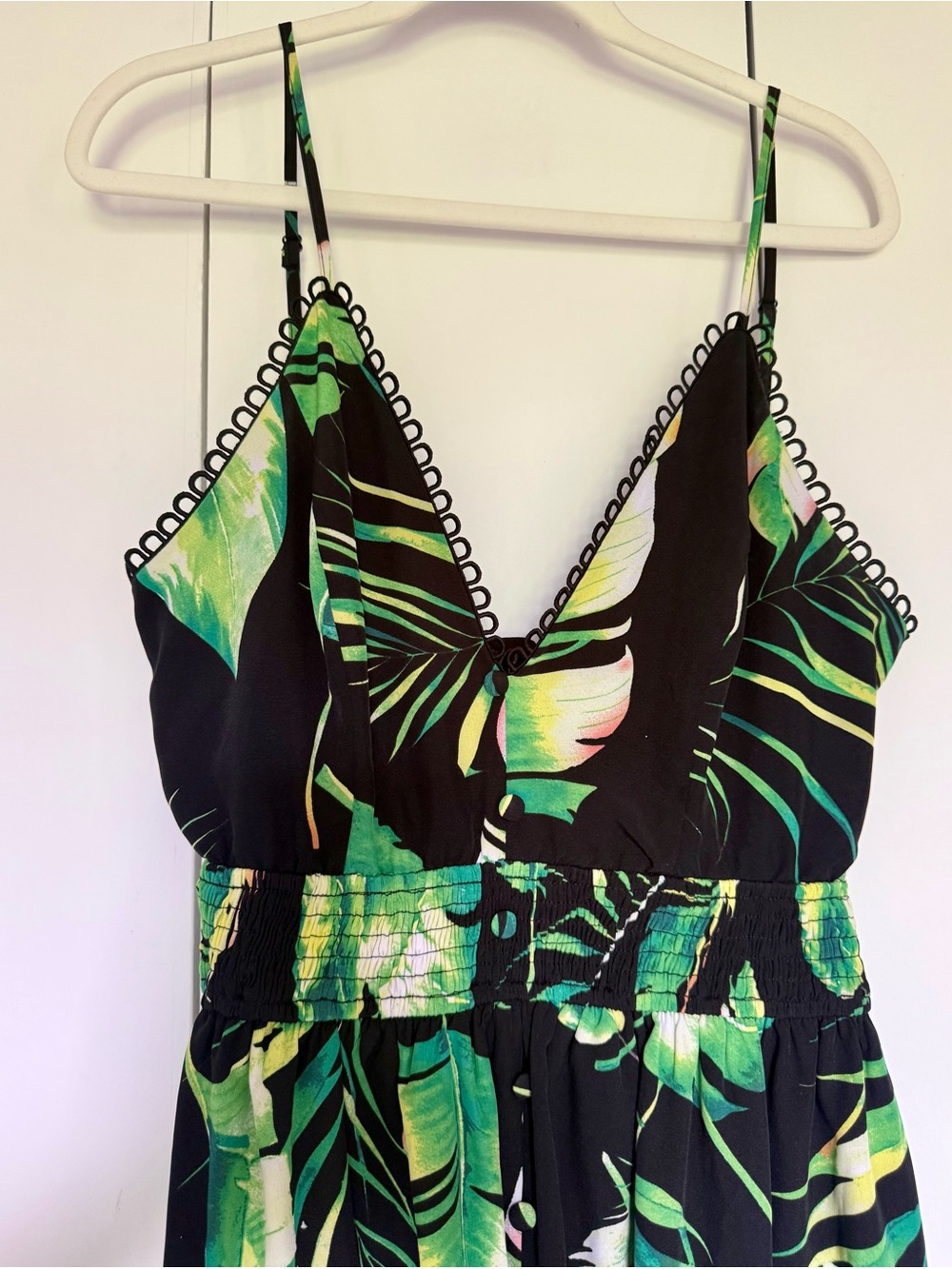 Tropical Leaf Print V-Neck Maxi Dress - Green XL